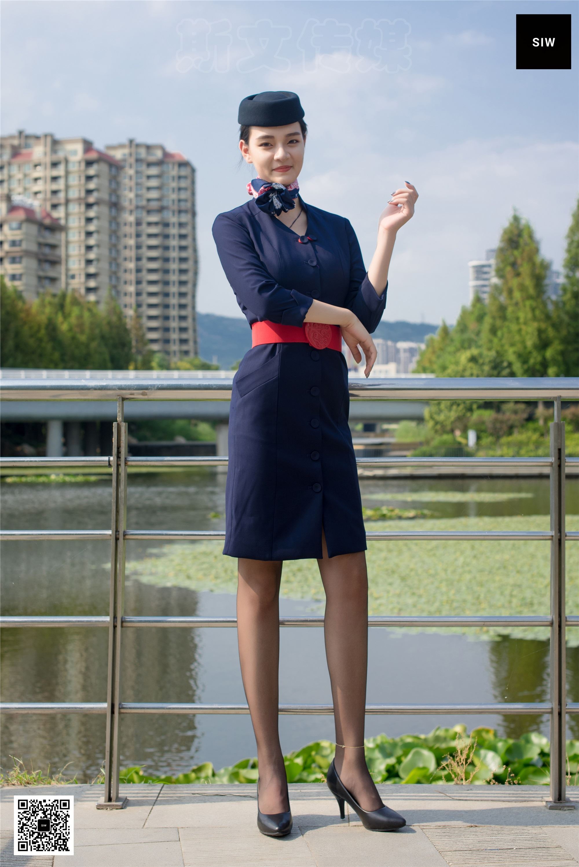 SIW斯文传媒 051 东航工装制服帽子丝巾套裙四件套 - 思琪